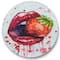 Designart - Red Woman Lips Eating A Strawberry - Modern Metal Circle Wall Art